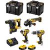 DeWALT Kit DWK400 (Trapano a percussione DCD796 + Martello Perforatore DCH273 + Mini Smerigliatrice DCG405 + Avvitatore a impulsi DCF887 + 2 Batterie da 5,0 Ah + Caricatore + 2 x TSTAK VI)