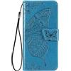 AMWEI Leather Folio Cover per ZTE Blade A72 5G, Goffratura a Farfalla Custodia in Pelle PU Magnetica Libro Flip Portafoglio Case con [Funzione Stand]. Blu