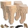 LA VANE Set di 4 gambe per mobili in legno massello intagliato in stile europeo, decorazione grezza, per divano, armadio, tavolo, divano e divano da 10 cm