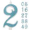 IDEGOS Candelina a numero 2 bianca con Glitter Azzurri 10 cm IDEGOS