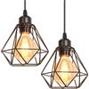 iDEGU 2 Pezzi Lampade a Sospensione Industriale, 16CM Lampadario a Sospensione Vintage in Metallo E27 Lampadario Soffitto Nero Design Gabbia Retrò Luce a Sospensione per Cameretta, Cucina, Soggiorno
