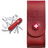 Victorinox, Huntsman, Coltellino Svizzero, Originale, Multiuso, Campeggio, 15 Funzioni, Lama, grande, Cavatappi, Rosso & FUNDA PIEL ROJA, BLISTER
