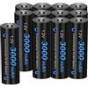 CITYORK Batterie ricaricabili AA, 3000 mAh, ad alta capacità, 1,2 V, NiMH pre-caricate, con bassa autoscarica, confezione da 12
