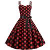 FYMNSI Abito da donna vintage anni '50, stile rockabilly, con spalline a pois, abito da festa, abito da ballo, rosso + nero., M