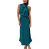 Cocila Donna Elegante Paillettes Vestito Lungo Abito da Donna in Raso Lungo Formale Estivo con Scollo a Lupetto Senza Maniche con Spacco Laterale e Maxi Abiti a Canotta Abito Lungo Sfumato (Blue, S)