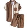 Keerlonno Completini Estivi Uomo Vintage Due Pezzi Sportive Slim Fit Estiva Maglietta a Maniche Corte E Shorts Completi Taglie Forti Con Bottoni Tute Classica Spiaggia 2 Pezzi Set Moda Tinta Unita