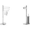 Gedy Hibiscus HI311300000 Piantana Cromata, Misure 90,5x36,5x30 cm & Hibiscus Colonna bagno porta rotolo + scopino bagno, Cromato, Set per wc in metallo e resine