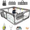 JINXIA Box Recinto per Bambini 190×150cm,Recinto Bambini con Borsa di Stoccaggio & Mesh,box pieghevole per bambini,Robusto Cortile di Gioco di Sicurezza per Divertimento All'aperto All'interno,Grigio