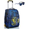 Seven Trolley, Check, Blu, Spallacci a scomparsa, 2 in 1 Zaino con Cross-Over System, Scuola & Viaggio + Occhiali da Sole con Custodia