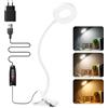 Akynite Lampada da Scrivania USB con Pinza e Adattatore, Lampada a Pinza Bianca per PC, 3 Colore e 10 Intensità, 48 LED Clip Lampada da Make Up, Flessibile Lampada da Lettura Letto Dimmerabile