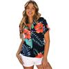 tiorhooe Camicetta hawaiana da donna tropicale da spiaggia, con bottoni, floreale, eccentrica, casual, a maniche corte, Fiore rosso, L