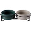 PETTOM Ciotola Rialzate in Ceramica con Supporto per Gatti Cani Ciotole Doppia per Cane Gatto Animali Domestici Grandi o Piccoli per Cibo e Acqua (Verde+Grigio)