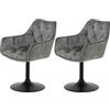 Hela Tische, Birte - Set di 2 poltroncine girevoli da cucina, guscio della seduta in microfibra vellutata di colore grigio, con braccioli, base in metallo girevole a 360°
