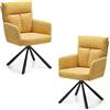 Stella Trading Sofia-Set di 2 Struttura in Metallo Nero e Rivestimento in Microfibra, Colore Giallo, comode sedie per Sala da Pranzo e Soggiorno