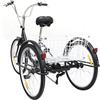 KumuJ Triciclo da 24 pollici, per adulti, 6 marce, con cestino per la spesa, cuscino per bicicletta, schienale triciclo, 3 ruote, per adulti, per attività all'aperto (bianco)