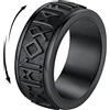 FindChic Anello Antistress Girevolo Uomo con Rune Nordiche Anello Spinner in Acciaio Inossidabile Nero misura 32.5 Gioiello Runico Vichingo per Ansia