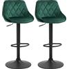 HOMCOM Set 2 Sgabelli da Bar con Altezza Regolabile, Base in Metallo e Seduta Finta Pelle, Sgabelli Alti Moderni Girevoli con Schienale e Poggiapiedi 46x48x83-104cm, Verde