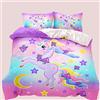 AOXHFNV - Set di biancheria da letto con unicorno, 135 x 200 cm, motivo luna con unicorno, per bambini, ragazzi e ragazze (rosa, 135 x 200 cm)