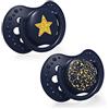 LOVI Succhietto 0-3 mesi, ciuccio per neonati con ciuccio in silicone, punta dinamica, senza BPA, collezione Stardust, 2 pezzi, blu