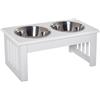 Pawhut Ciotola Rialzata per Cani in Acciaio Inossidabile, Base in Legno MDF, con 2 Piatti, 44x24x15cm|Aosom