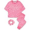 Barbie Bambina Pigiama Set | Capelli Ondulati Stampa Rosa Manica Corta Gamba Lunga Graphic Pjs Bundle con Scrunchie | Abbigliamento Giocattolo per Bambole Set Completo di Indumenti da Notte abbinati