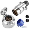 SPARKMOTO Metallo Presa 7 Poli E Metallo Spina Rimorchio 7 Poli,12V Spina E Presa Rimorchio 7 Poli Alluminio,Impermeabile Spina Presa 7 Poli per Rimorchio RV,con porta spina rimorchio blu(Alluminio B)