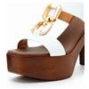 Galieti Sandali a T in pelle con tacco 10 cm e plateau 3,5 cm