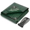 CoverUp! Telo impermeabile verde 2 x 3 200 g/m² con 10 gomas di fissaggio e occhielli in alluminio - extra resistente UV e strappi - copertura premium