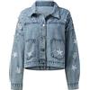 KBOPLEMQ Giacca di jeans da donna con perline ricamate, borchie in denim, oversize, giacca in denim, giacca corta in denim, a maniche lunghe, da donna, con bottoni, invernale, autunno, Azzurro, L