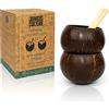 Jungle Culture® Ciotole in Vero Guscio di Cocco per Cocktail - Coppe di Cocco e Cannucce di Bambù - Coppe in Legno Naturale - Ciotole a Zero Rifiuti - Ciotole per Feste - Idee Regalo Sostenibili