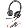 Poly Blackwire 8225, Cuffia Cablata con Connessione USB-A e USB-C, Cuscinetti in Similpelle, Riduzione del Rumore e dell'Eco, Comandi sul Cavo, Compatibile con Windows 10 e macOS, Nero