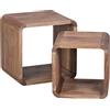 WOHNLING 2er Set Tavolini impilabili Solido Legno di Acacia Living Tavolo in Stile Country cubi cubo Shelf Natura