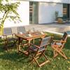 DEGHI Set pranzo tavolo allungabile 120/160x80 cm e 4 sedie pieghevoli con braccioli in legno di acacia e corda grigia - Yadira