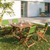 DEGHI Set pranzo tavolo allungabile 120/160x80 cm e 4 sedie pieghevoli con braccioli in legno di acacia e corda verde - Yadira