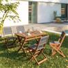 DEGHI Set pranzo tavolo allungabile pieghevole 120/160x80 cm e 4 sedie pieghevoli in legno di acacia e corda grigia - Yadira