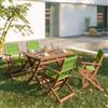DEGHI Set pranzo tavolo allungabile pieghevole 120/160x80 cm e 4 sedie pieghevoli con braccioli in legno di acacia e corda verde - Yadira