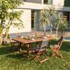DEGHI Set pranzo tavolo allungabile 180/260x110 cm e 4 sedie pieghevoli in legno di acacia e corda grigia - Yadira