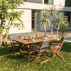 DEGHI Set pranzo tavolo allungabile 180/260x110 cm e 4 sedie pieghevoli con braccioli in legno di acacia e corda grigia - Yadira