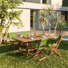 DEGHI Set pranzo tavolo allungabile 180/260x110 cm e 4 sedie pieghevoli in legno di acacia e corda verde - Yadira