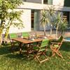 DEGHI Set pranzo tavolo allungabile 180/260x110 cm e 4 sedie pieghevoli con braccioli in legno di acacia e corda verde - Yadira