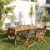 DEGHI Set pranzo tavolo 160x80 cm e 4 sedie pieghevoli con braccioli in legno di acacia e corda grigia - Yadira