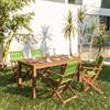 DEGHI Set pranzo tavolo 160x80 cm e 4 sedie pieghevoli con braccioli in legno di acacia e corda verde - Yadira