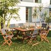 DEGHI Set pranzo tavolo allungabile 150/200x100 cm e 6 sedie pieghevoli con braccioli in legno di acacia e corda grigia - Yadira