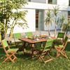 DEGHI Set pranzo tavolo allungabile 150/200x100 cm e 6 sedie pieghevoli in legno di acacia e corda verde - Yadira