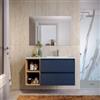 DEGHI Mobile bagno sospeso 100 cm blu satinato con vano a giorno rovere africa e lavabo dx con specchio - Anami