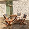 DEGHI Set pranzo tavolo pieghevole rotondo 100 cm e 4 sedie pieghevoli in legno di acacia e corda grigia - Yadira