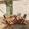 DEGHI Set pranzo tavolo pieghevole rotondo 100 cm e 4 sedie pieghevoli con braccioli in legno di acacia e corda grigia - Yadira