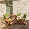 DEGHI Set pranzo tavolo pieghevole rotondo 100 cm e 4 sedie pieghevoli in legno di acacia e corda verde - Yadira