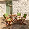 DEGHI Set pranzo tavolo pieghevole rotondo 100 cm e 4 sedie pieghevoli con braccioli in legno di acacia e corda verde - Yadira