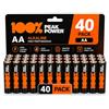 100% PeakPower Pile AA - Confezione da 40 Batterie Stilo AA Alcaline 1,5V LR06| 100% PEAKPOWER